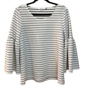 Calvin Klein women’s top Sz M black and white striped bell sleeve